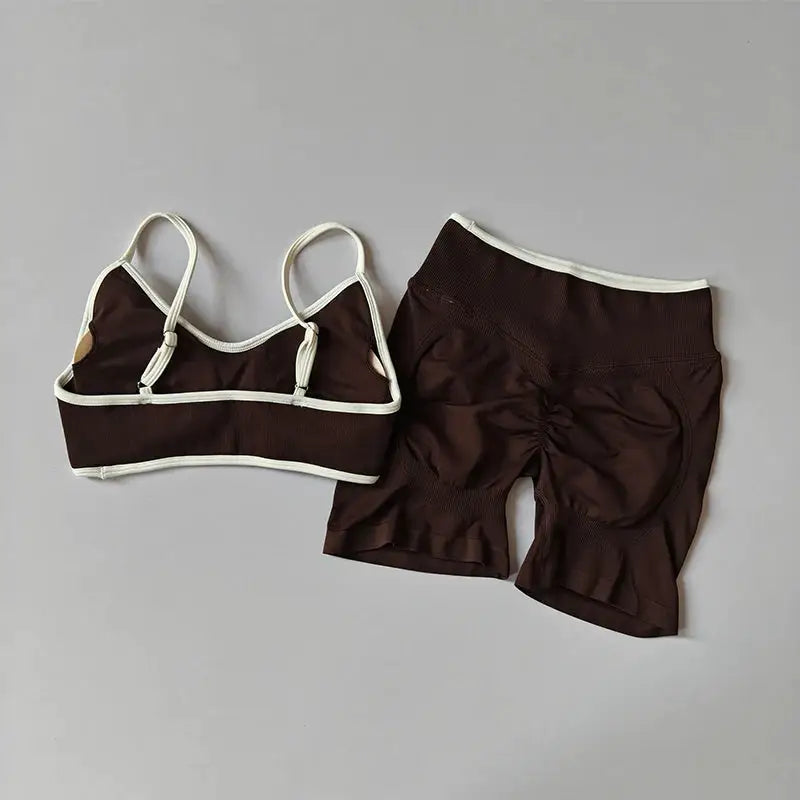 Yoga Suit Seamless Crop Top Tight Sports Bras and High Waist Shorts Pant Outside Wear Running Exercise Fitness Gym Yoga Set