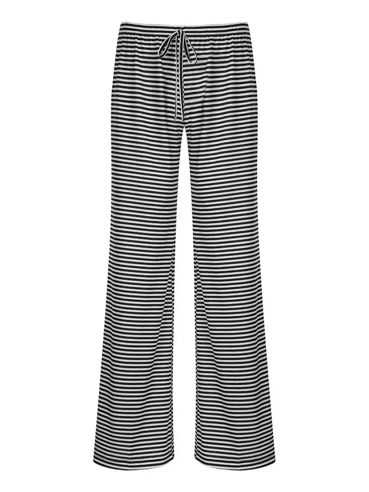 Stripe Drawstring Elastic Low Waist Baggy Sweatpants Women