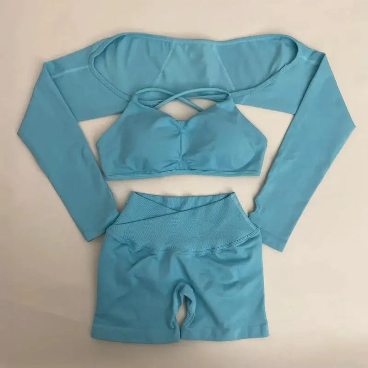 Yoga Vision Shrug 3 Pieces Top Leggings Gym Set Women&