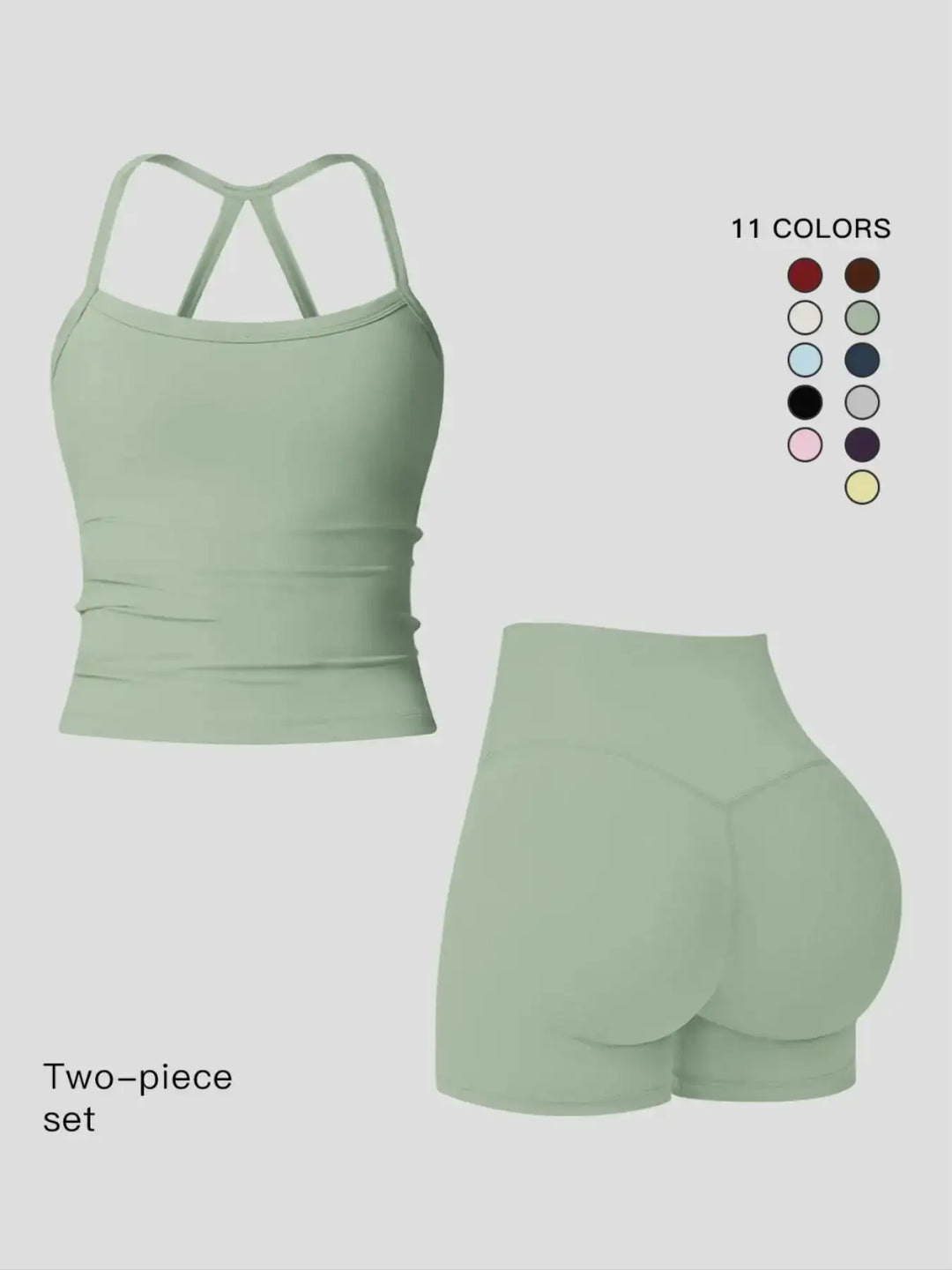 Women 2 Piece Yoga Set Quick Dry Workout Tracksuit Backless Cami Top High Waist Tummy Control Butt Lifting Shorts Ladies Fitness Sportswear Gym Outfits Activewear Running Suit