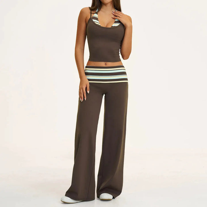 2PCS Stripes Fitness Suit Women&
