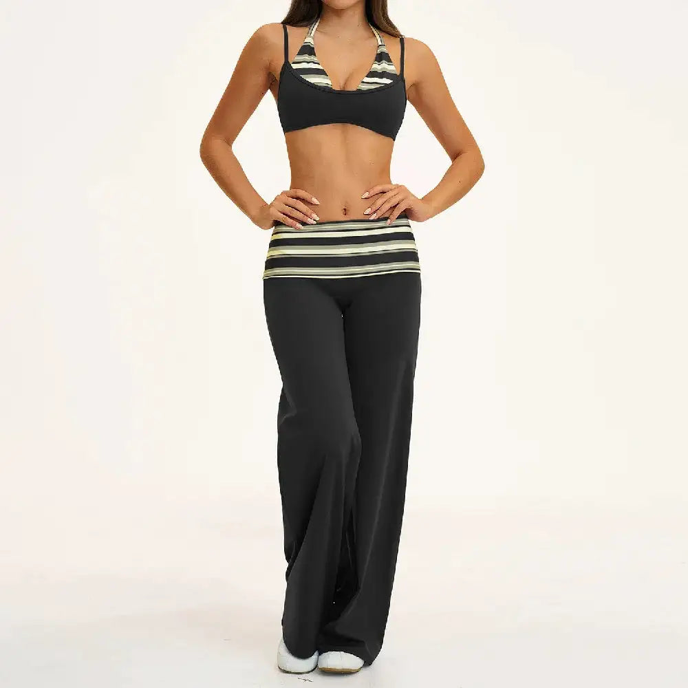 2PCS Stripes Fitness Suit Women&