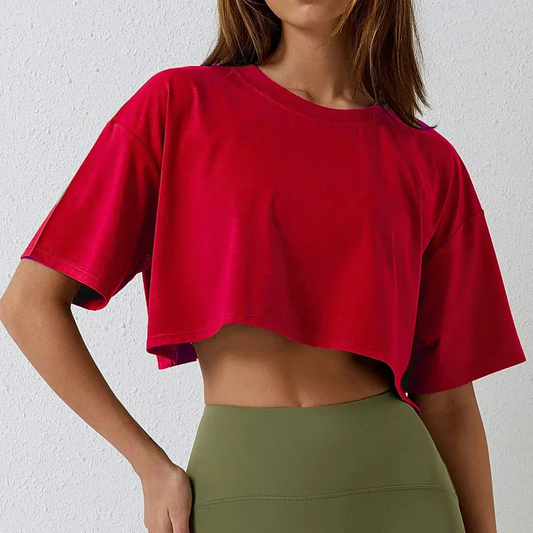 Cotton Women Short Sleeve Crop Top Navel Baring Yoga Fitness