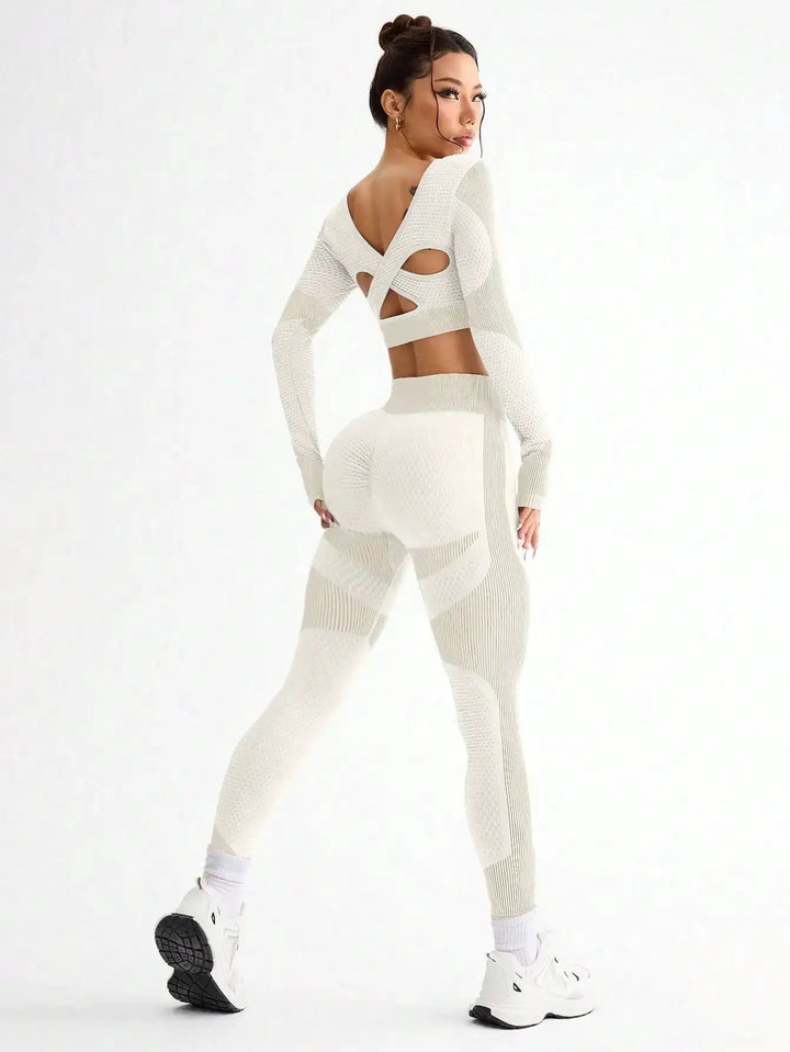 2pcs Hot-selling New Sports Tight Running Breathable Seamless Yoga Suit Women&