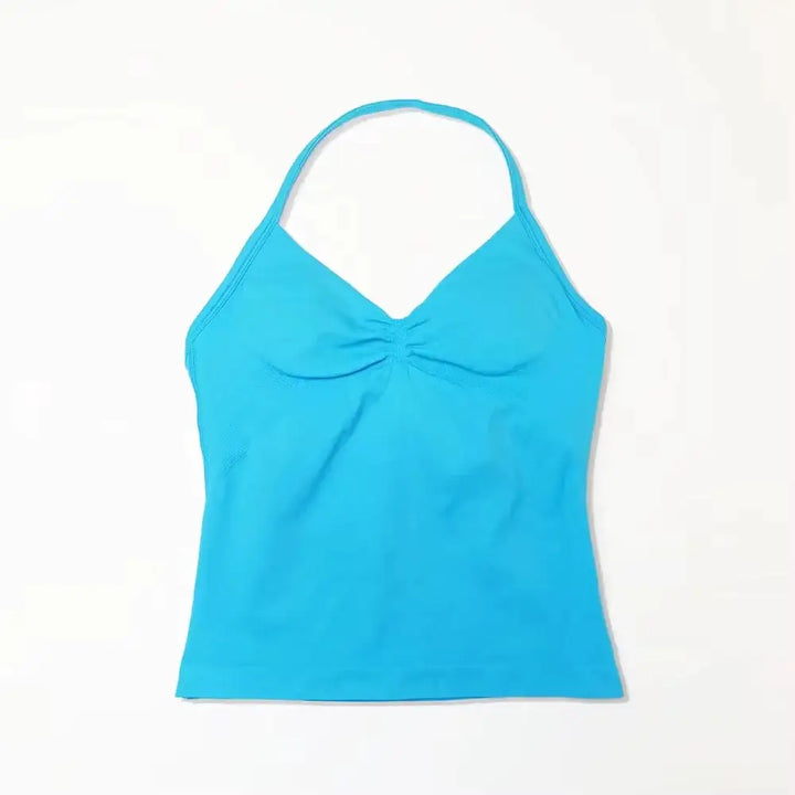 NCLAGEN Gym Longline Strappy Top Women Seamless Yoga Tank With Removable Pads V Neck Workout Clothes Sports Running Fitness Vest