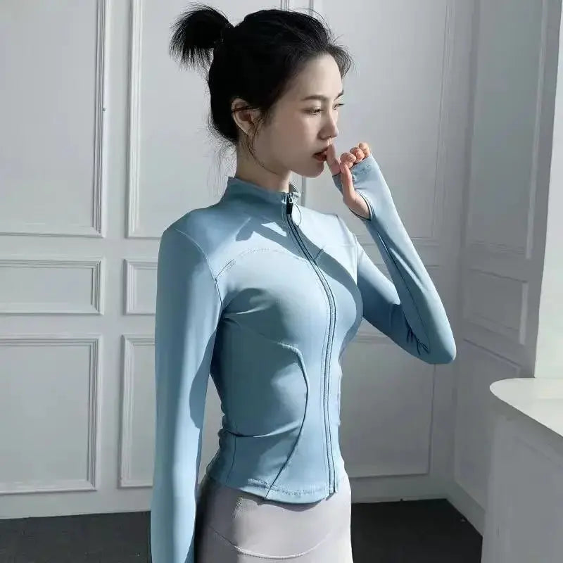 Womens Long Sleeve Sports Jacket Zip Fitness Yoga Shirt