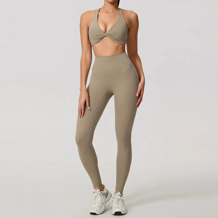 Hearuisavy Summer Yoga Set 2Pcs Women Gym Sportswear Breathable Cross Sports Bra Workout Top High Waist Push Up Fitness Leggings