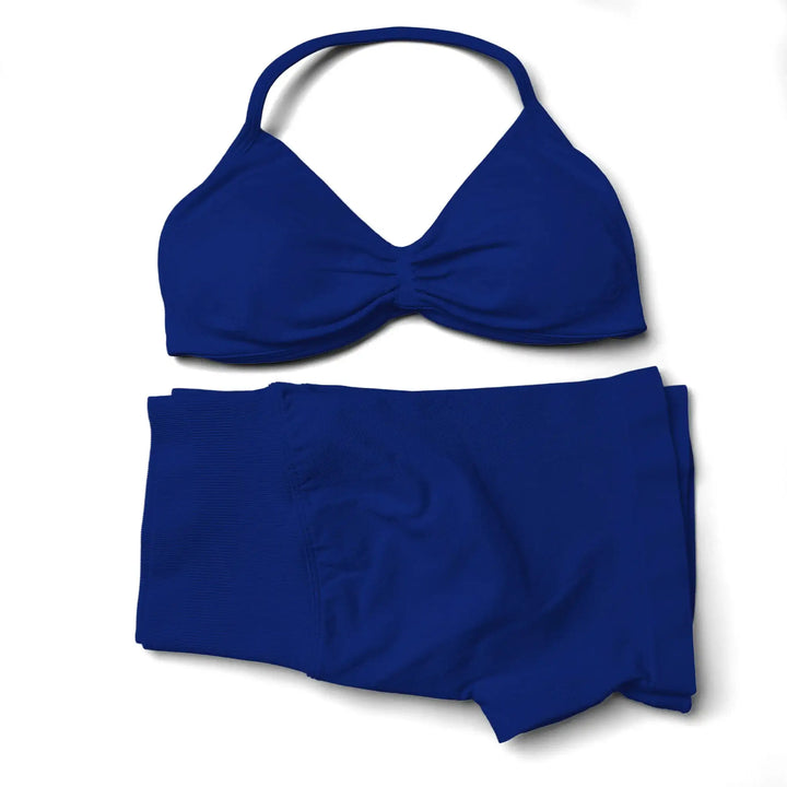 WANAYOU Seamless 2 Pcs Women Yoga Sets Halter Bras Sports Crop Tops Low Waist Scrunch Butt Gym Shorts Tight Quick Dry Leggings