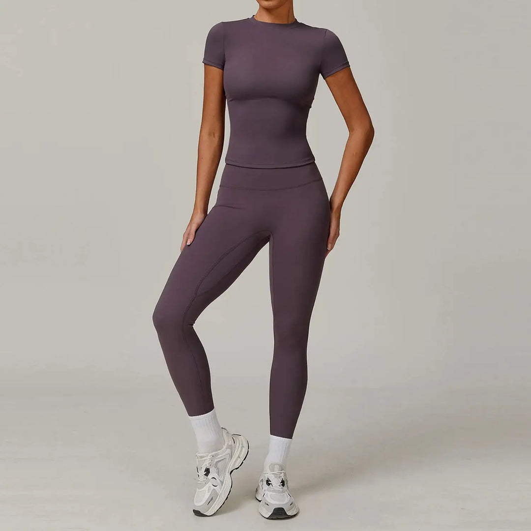 Women Yoga Set 2PCS Workout Set Sportswear Gym Clothing Fitness Long Sleeve High Waist Leggings Cycling Shorts Sports Suits