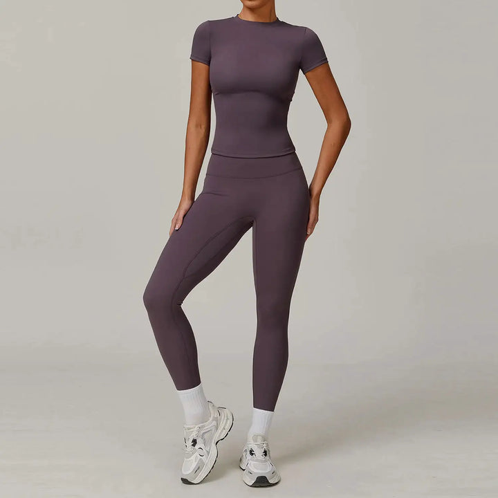 Women Yoga Set 2PCS Workout Set Sportswear Gym Clothing Fitness Long Sleeve High Waist Leggings Cycling Shorts Sports Suits