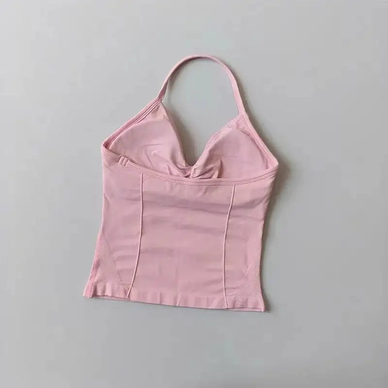 Sexy Halter Neck Beautiful Back High Waist Peach Sports Bras Shorts Suit Pilates Gathering Yoga Vest Training Fitness Bra Sets