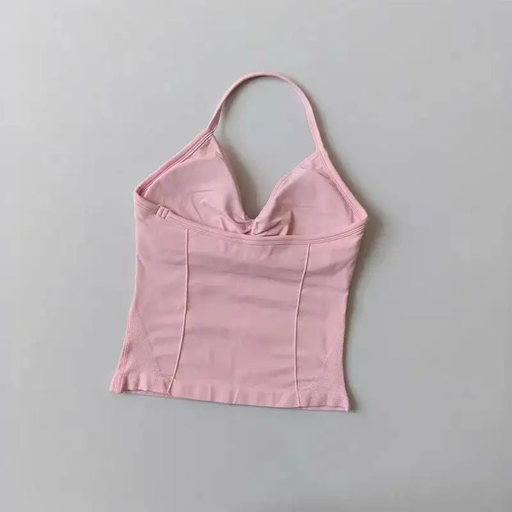 Sexy Halter Neck Beautiful Back High Waist Peach Sports Bras Shorts Suit Pilates Gathering Yoga Vest Training Fitness Bra Sets