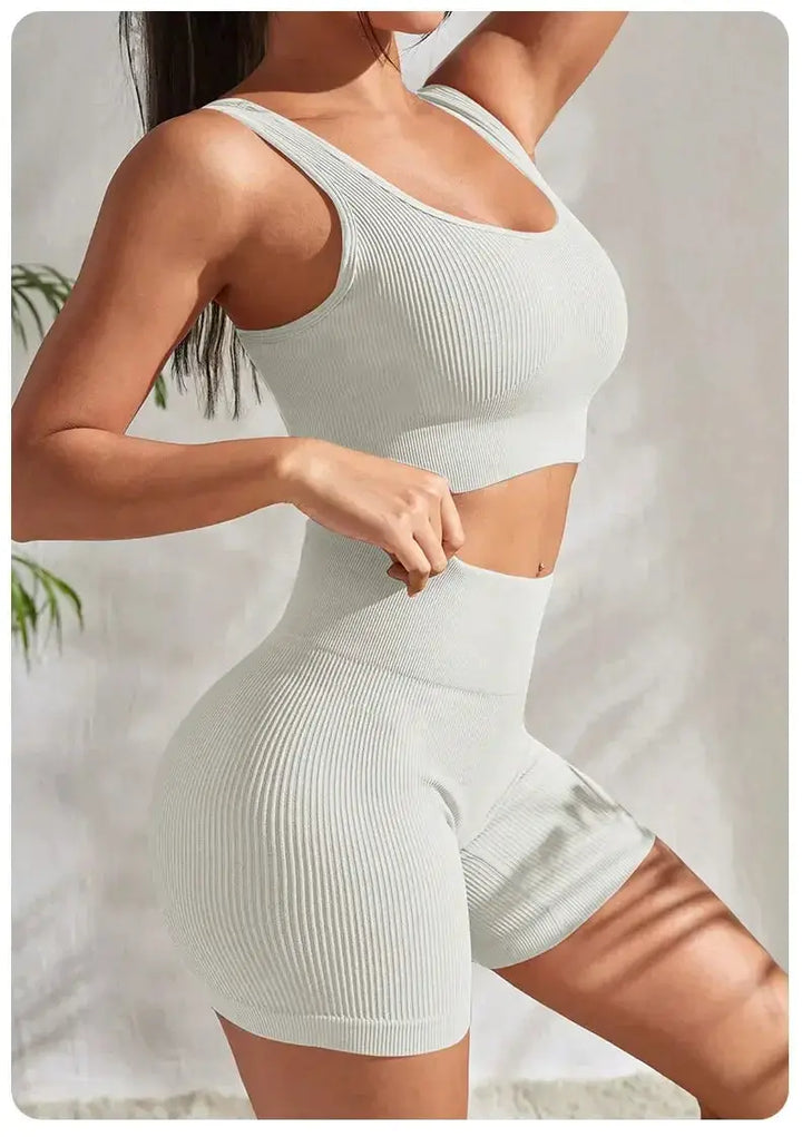 Women Seamless Ribbed Yoga Set Two Piece For Fitness