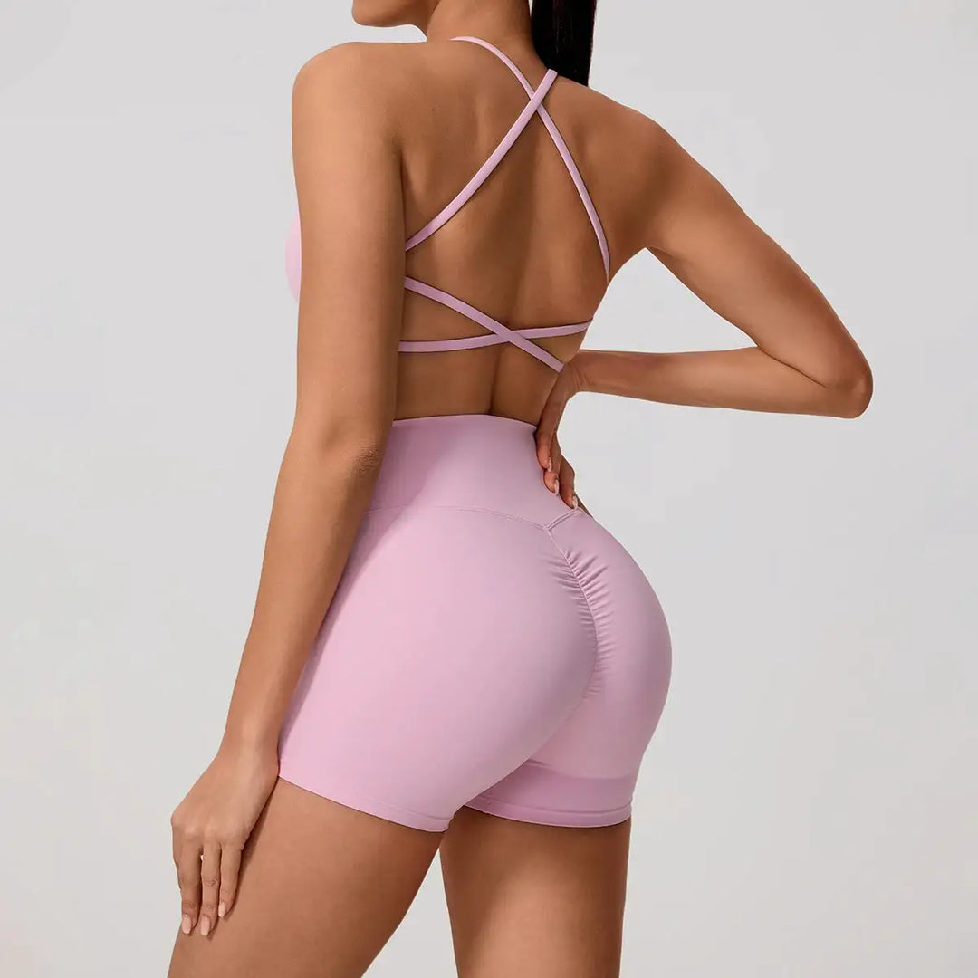 Hearuisavy Summer Yoga Set 2Pcs Women Gym Sportswear Breathable Cross Sports Bra Workout Top High Waist Push Up Fitness Leggings