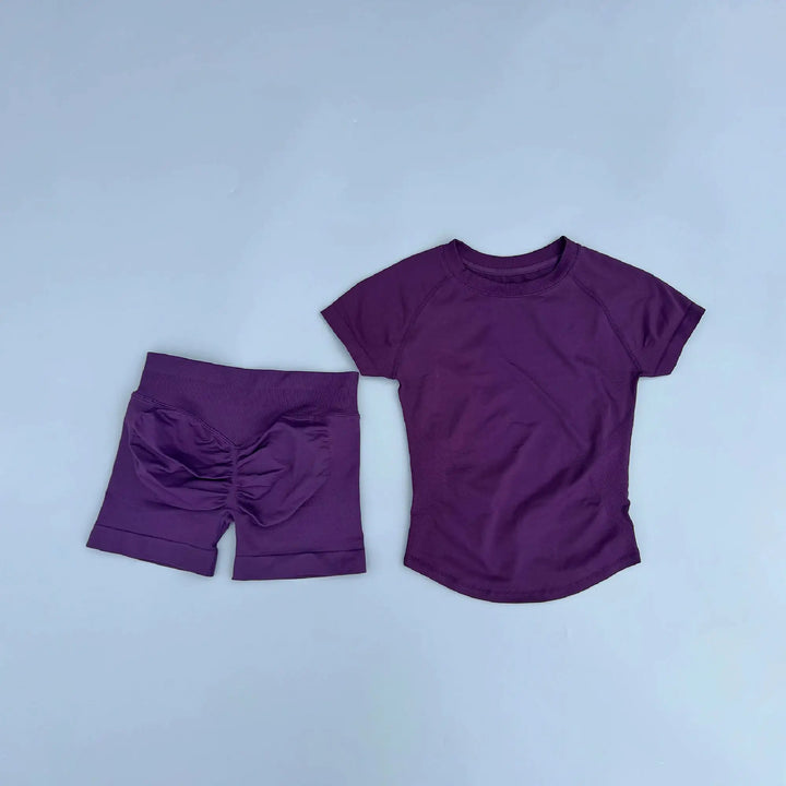 2 Pieces AURA IMPACT Sports Sets Short Sleeve Seamless Yoga Top Fitness Set Women Workout Running Sports Shorts Gym Suit