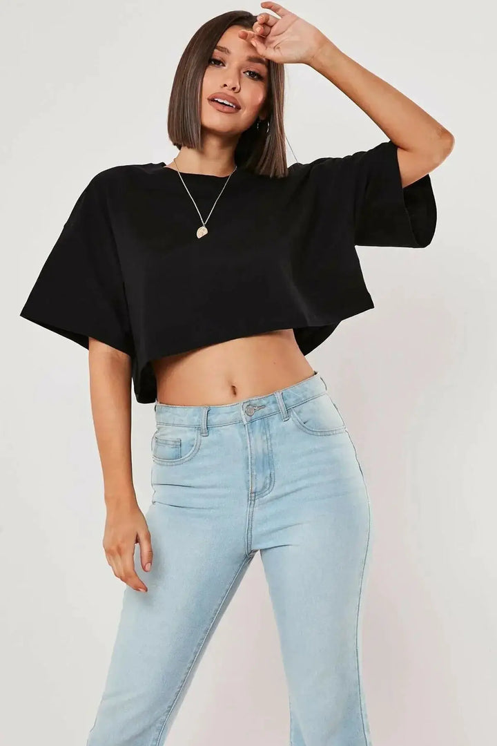 Cotton Women Short Sleeve Crop Top Navel Baring Yoga Fitness