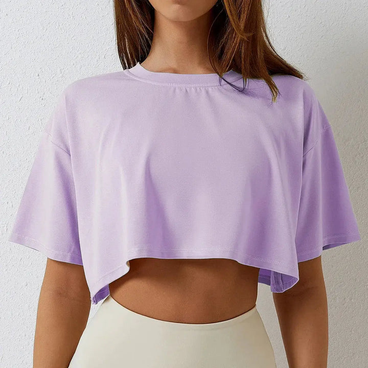 Cotton Women Short Sleeve Crop Top Navel Baring Yoga Fitness