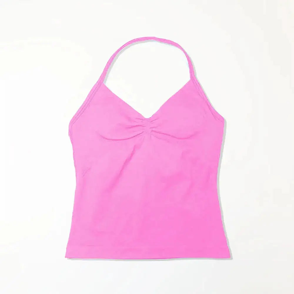 NCLAGEN Gym Longline Strappy Top Women Seamless Yoga Tank With Removable Pads V Neck Workout Clothes Sports Running Fitness Vest