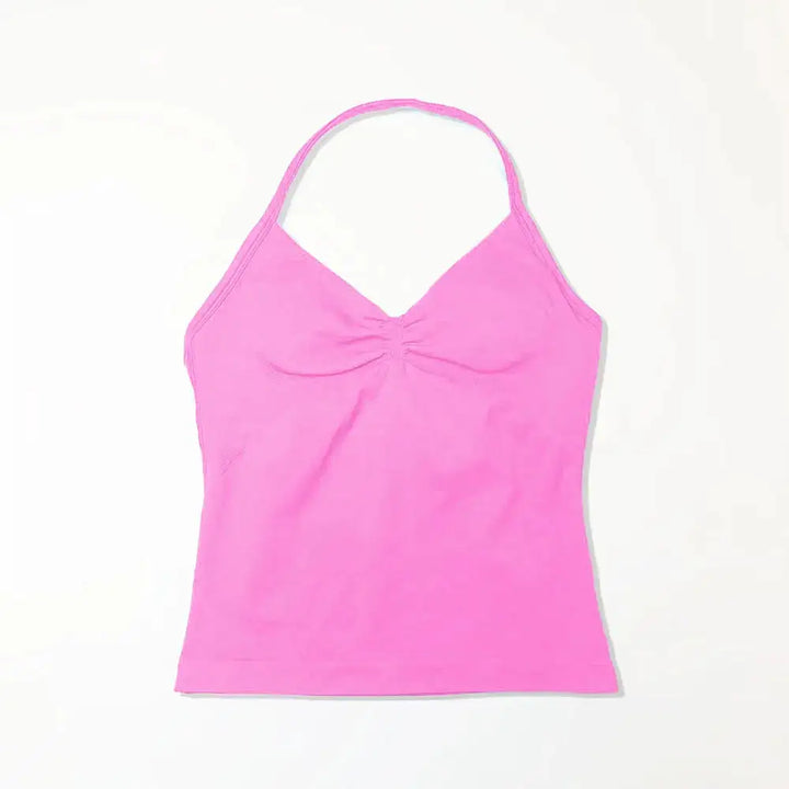 NCLAGEN Gym Longline Strappy Top Women Seamless Yoga Tank With Removable Pads V Neck Workout Clothes Sports Running Fitness Vest