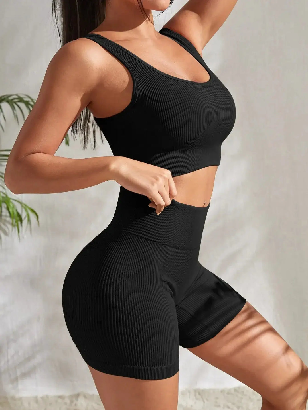 Women Seamless Ribbed Yoga Set Two Piece For Fitness