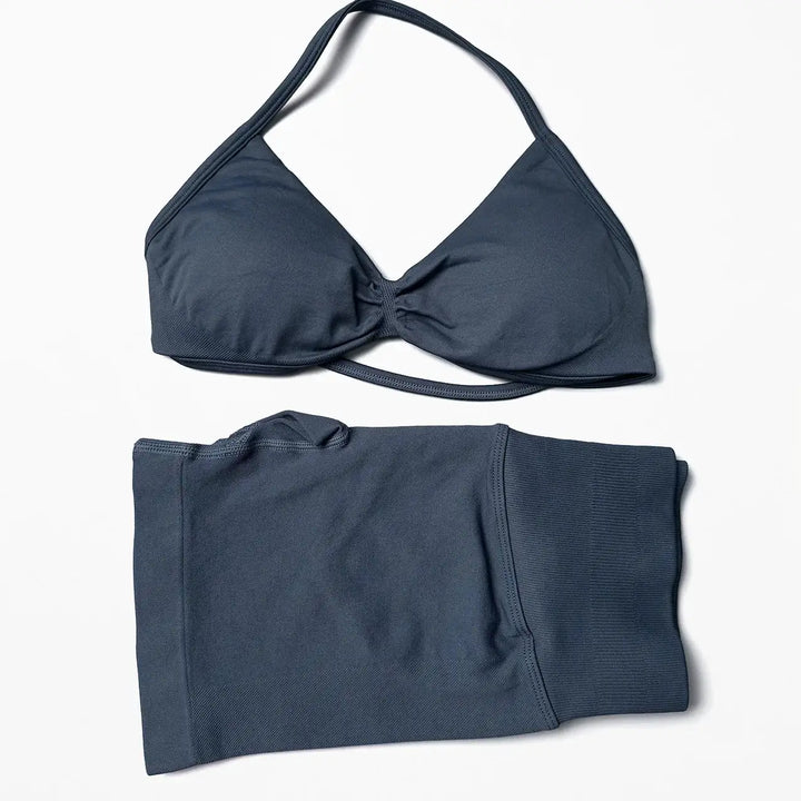 STOUREG 2 Pieces Yoga Gym Set Women Seamless Strappy Yoga Bra High Waist Workout Scrunch Shorts Set Fitness Clothes Sportswear