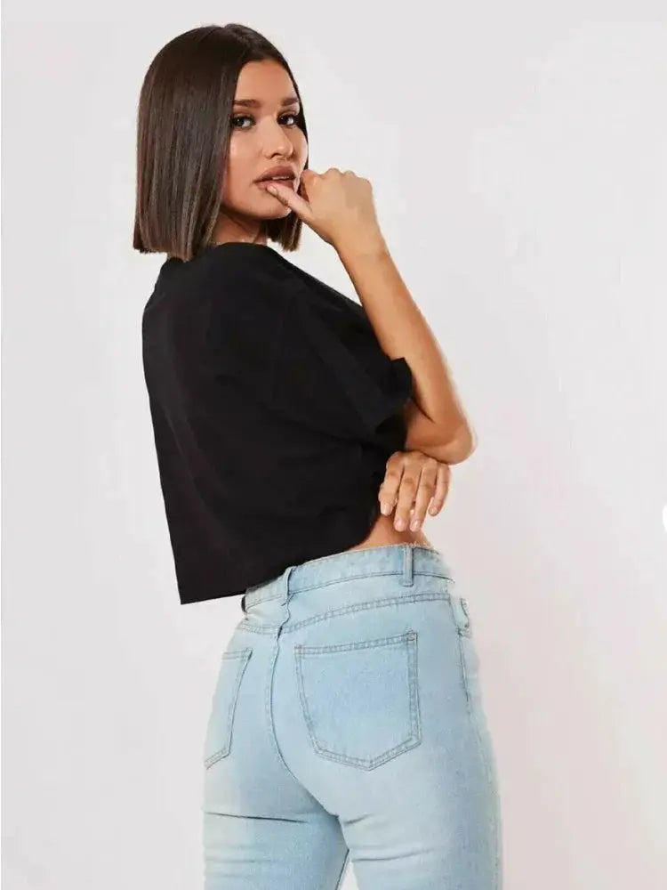 Cotton Women Short Sleeve Crop Top Navel Baring Yoga Fitness
