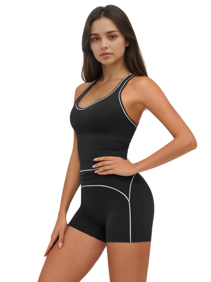 Airila 2-Piece Yoga Set, Racing Vest Yoga Shorts, Outdoor Sports Shorts, Removable Pads, 4-Way Stretch Fitness Shorts