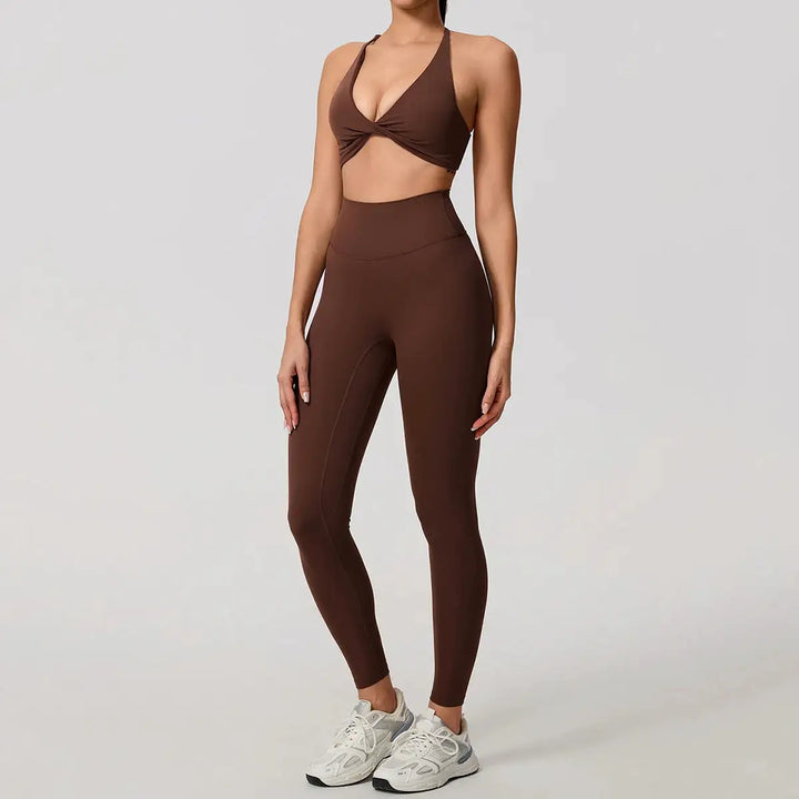 Hearuisavy Summer Yoga Set 2Pcs Women Gym Sportswear Breathable Cross Sports Bra Workout Top High Waist Push Up Fitness Leggings