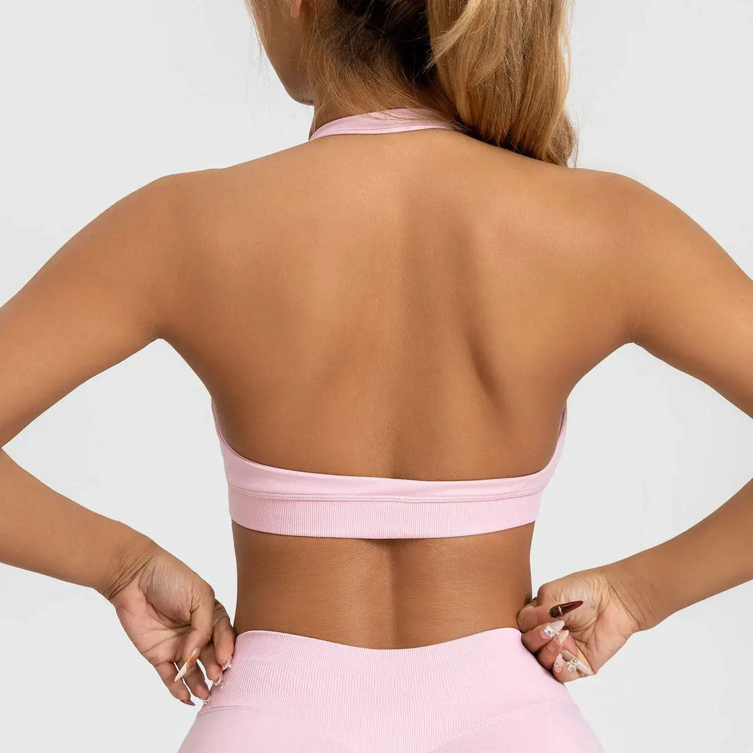 NCLAGEN Impact Sports Bra Women Seamless Halter Top High Support Push-up Open Back Gym wear Fitness Yoga Workout underwear