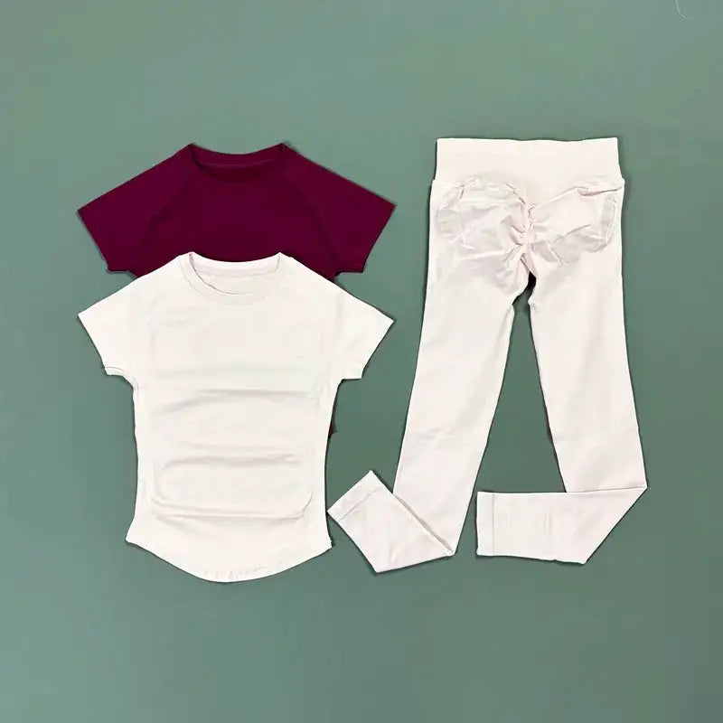 2Pcs HISTELLO Fitness Sets Women High Elastic Seamless Short Sleeve Top Low Waist Full Leggings Tummy Control Butt Lift Yoga Gym