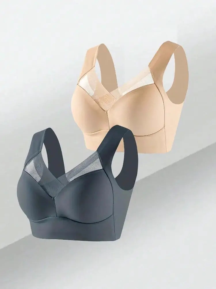 2PCS Women Lace Sport Bras Plus Size Seamless Bra Bralette Backless Lady Brassiere Vest Female Gather Shock-Proof Wireless L-3XL