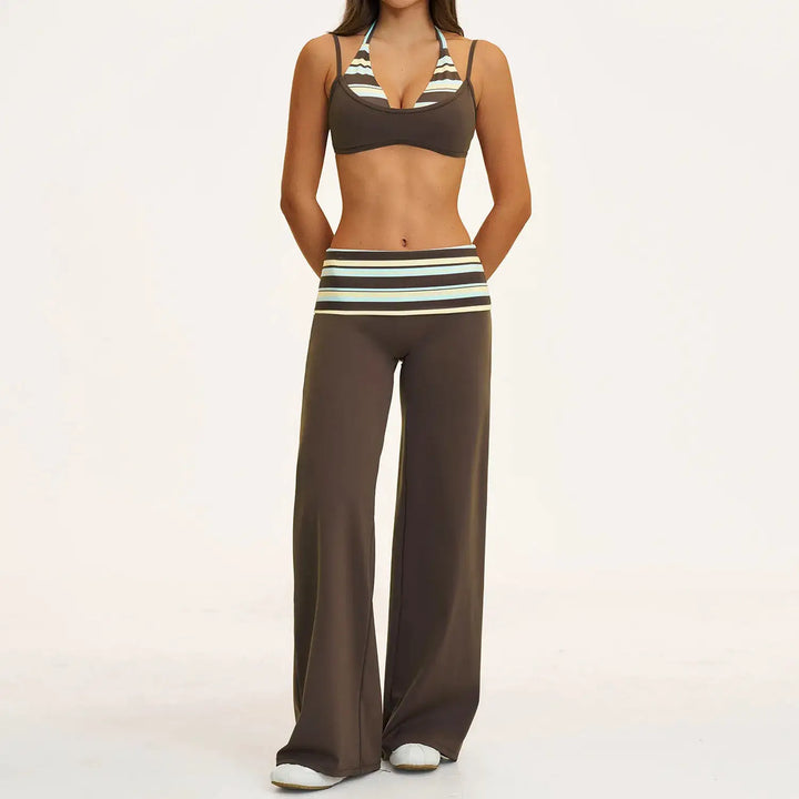 2PCS Stripes Fitness Suit Women&