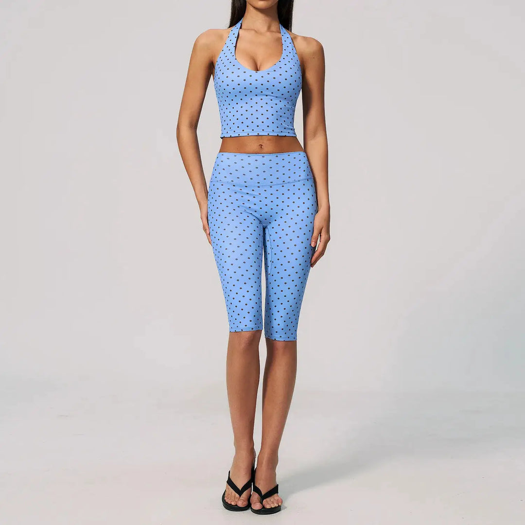Yoga Capri Pants Set 2pcs Sport Set Women Polka Dot Athletic Wear Gym Push Up Yoga Pants Gym Suit Fitness Bra Workout Set Outfit