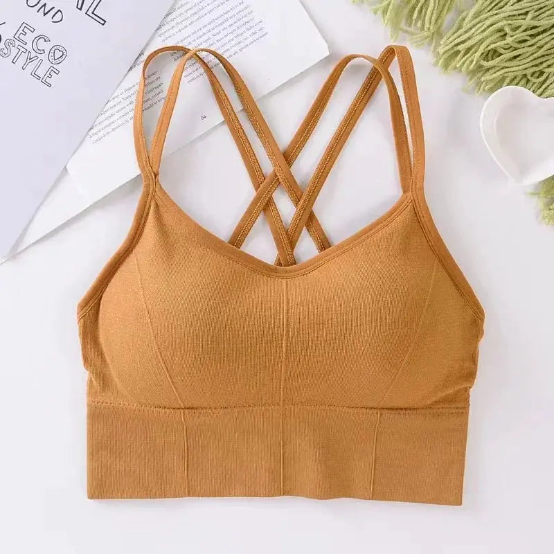 Sleek Womens Back Cross Strap Tank Top With Push Up Support