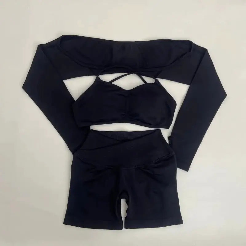 Yoga Vision Shrug 3 Pieces Top Leggings Gym Set Women&