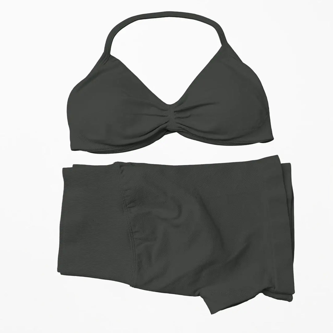 STOUREG 2 Pieces Yoga Gym Set Women Seamless Strappy Yoga Bra High Waist Workout Scrunch Shorts Set Fitness Clothes Sportswear