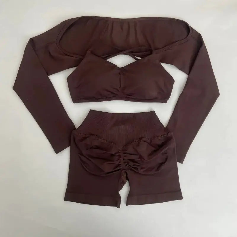 Yoga Vision Shrug 3 Pieces Top Leggings Gym Set Women&