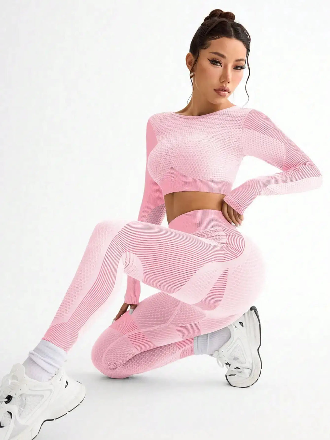 2pcs Hot-selling New Sports Tight Running Breathable Seamless Yoga Suit Women&