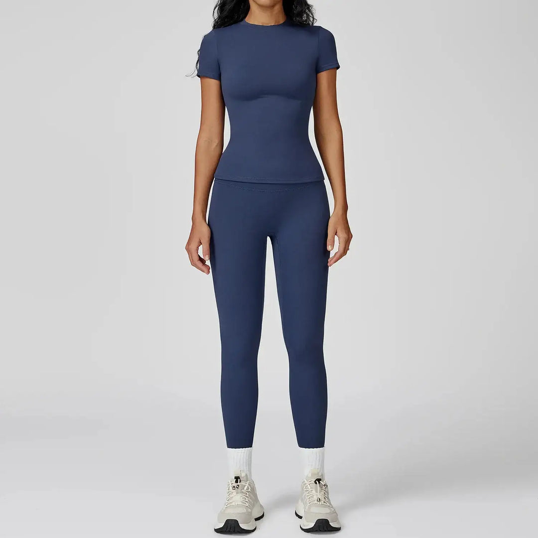 Women Yoga Set 2PCS Workout Set Sportswear Gym Clothing Fitness Long Sleeve High Waist Leggings Cycling Shorts Sports Suits