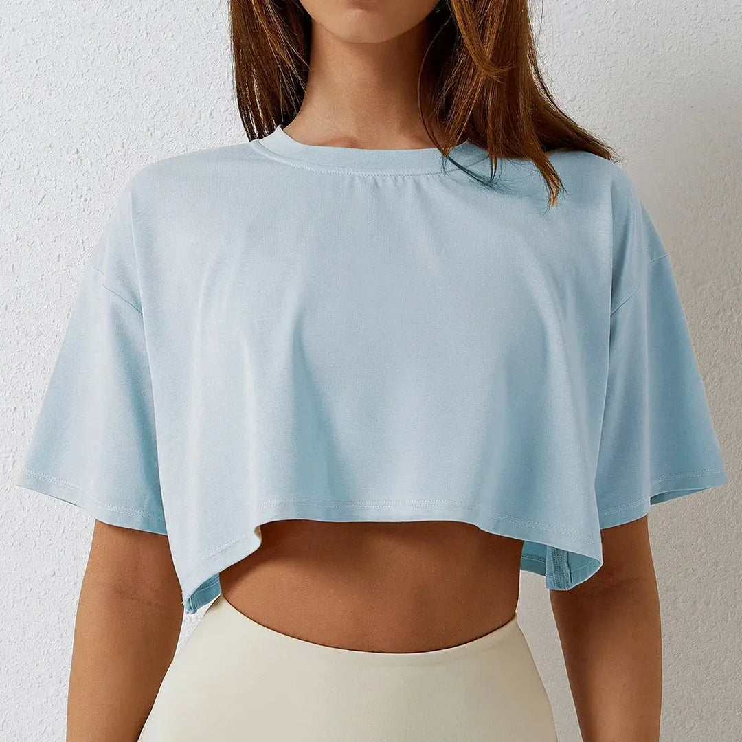 Cotton Women Short Sleeve Crop Top Navel Baring Yoga Fitness