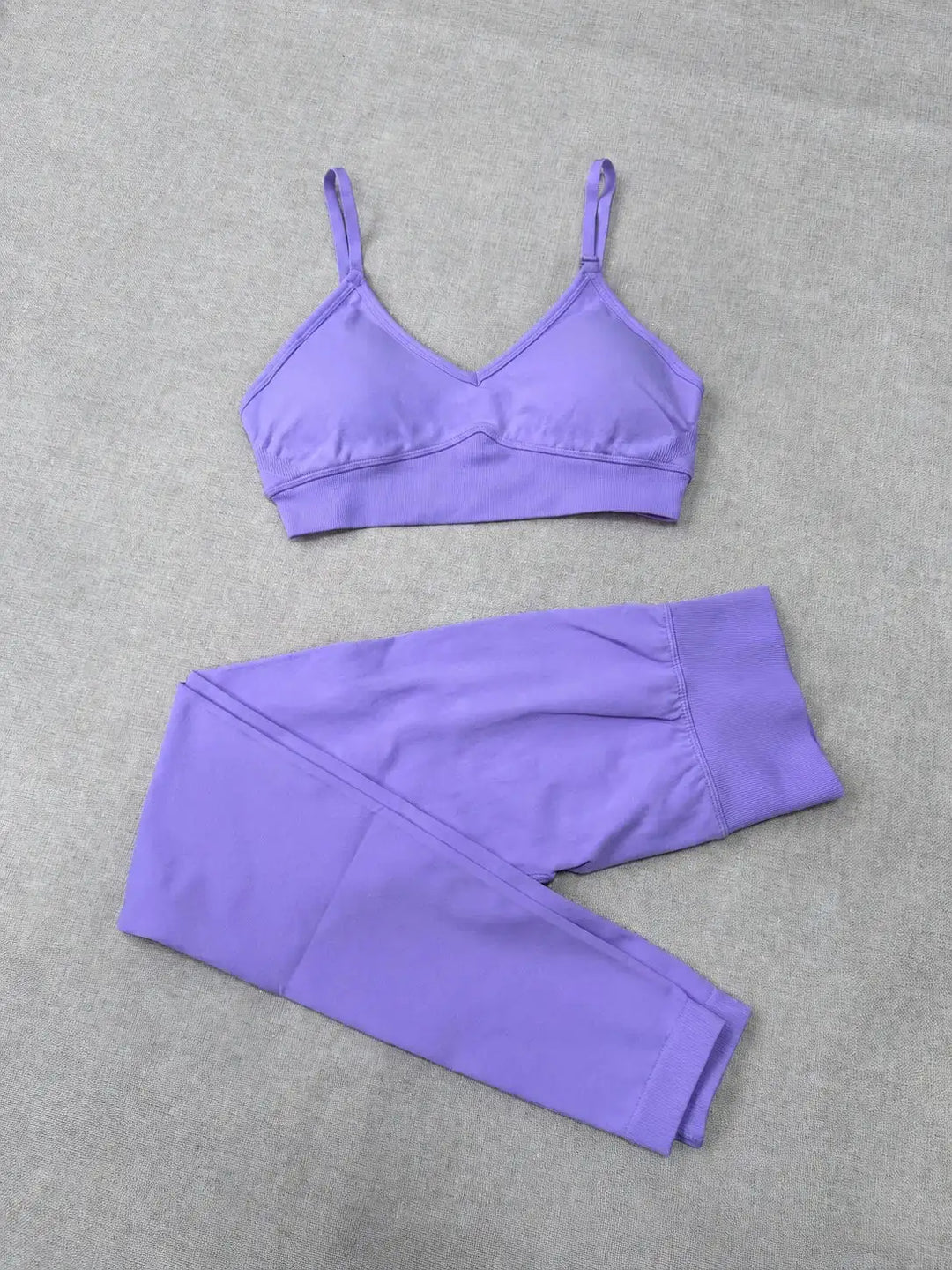 Quick Dry V Neck Sports Bra and Yoga Pants Set for Women, 90% Nylon 10% Spandex Moisture Wicking Two Piece Gym Fitness Workout Outfit, Strappy Crop Top Full Length Activewear for Running Training