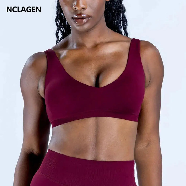 NCLAGEN Impact Scoop Back Bra High Support Yoga Tops Women Push-up Gym Clothes Pilates Sports Underwear Quick Dry Workout Vest