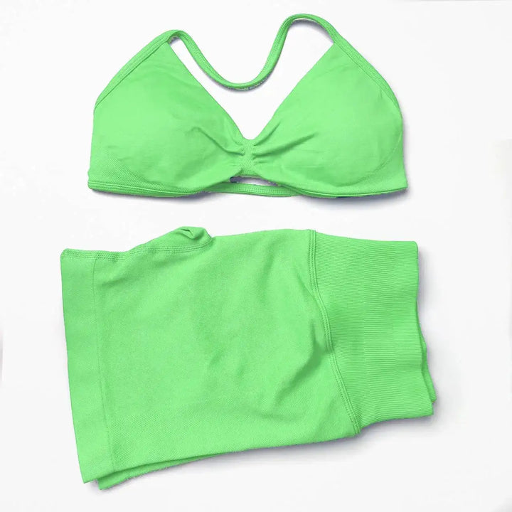 STOUREG 2 Pieces Yoga Gym Set Women Seamless Strappy Yoga Bra High Waist Workout Scrunch Shorts Set Fitness Clothes Sportswear