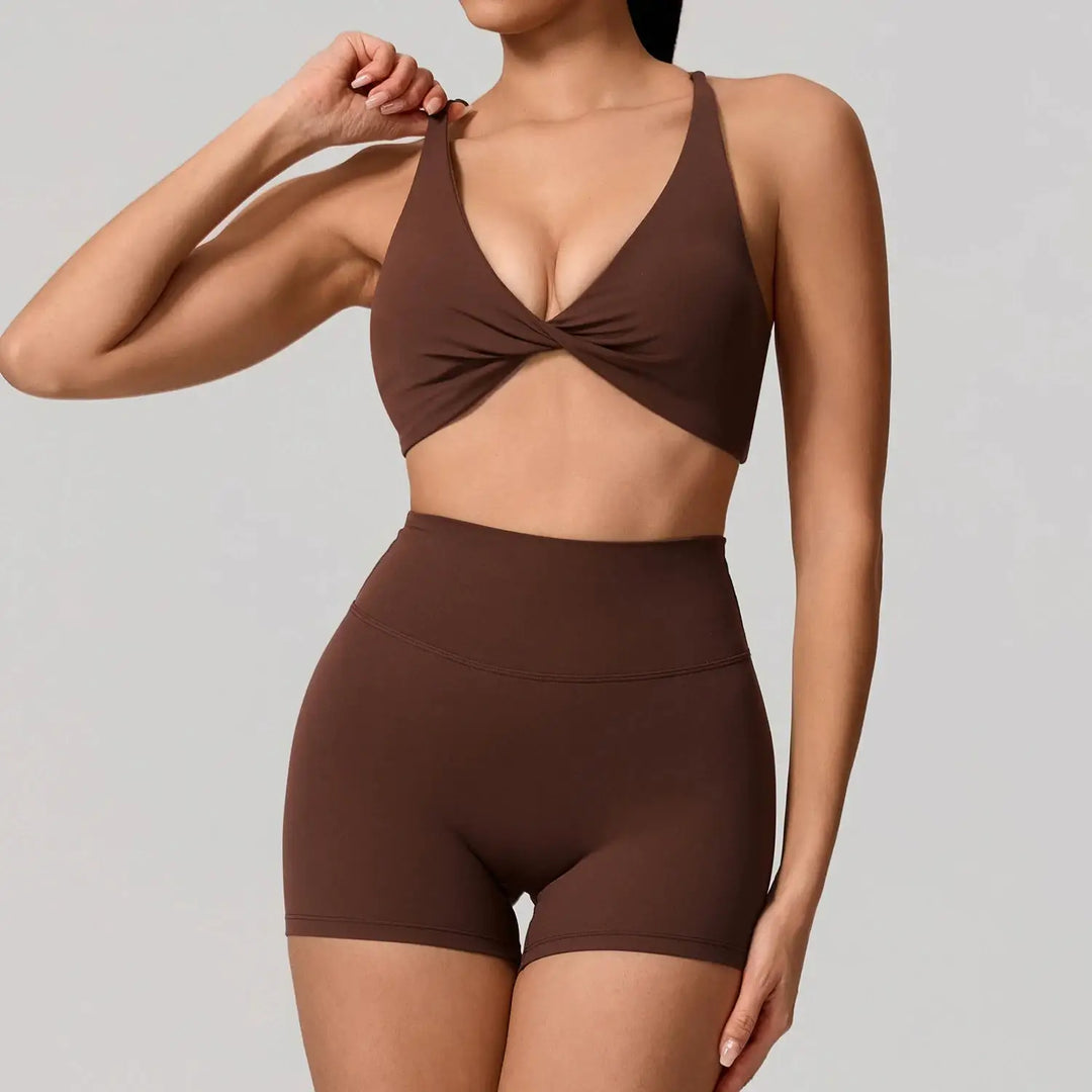 Hearuisavy Summer Yoga Set 2Pcs Women Gym Sportswear Breathable Cross Sports Bra Workout Top High Waist Push Up Fitness Leggings