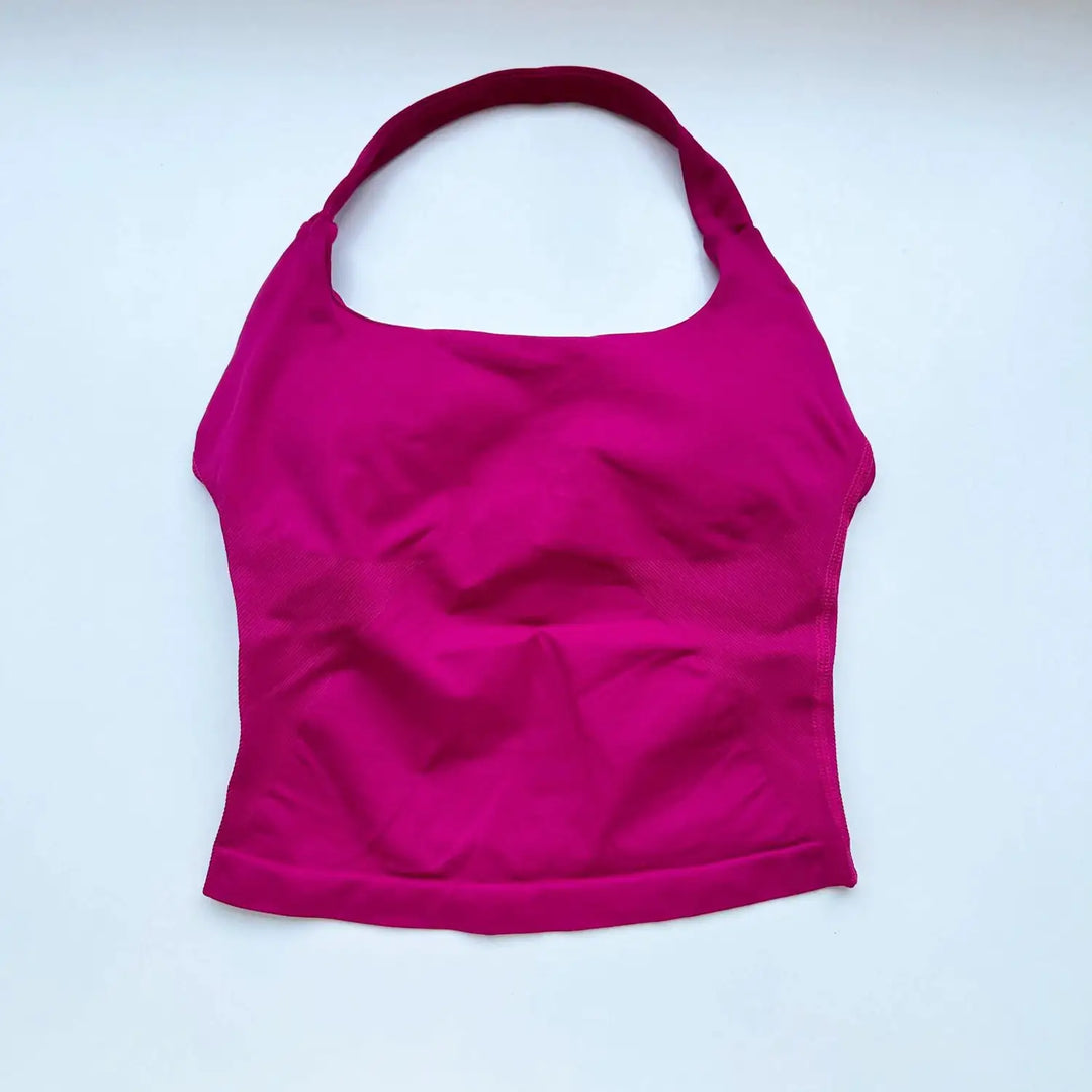 NCLAGEN Gym Halter Top Woman Longline Strappy Tank Padded Yoga Clothing Fitness Workout Running Activewear Pilates Clothes