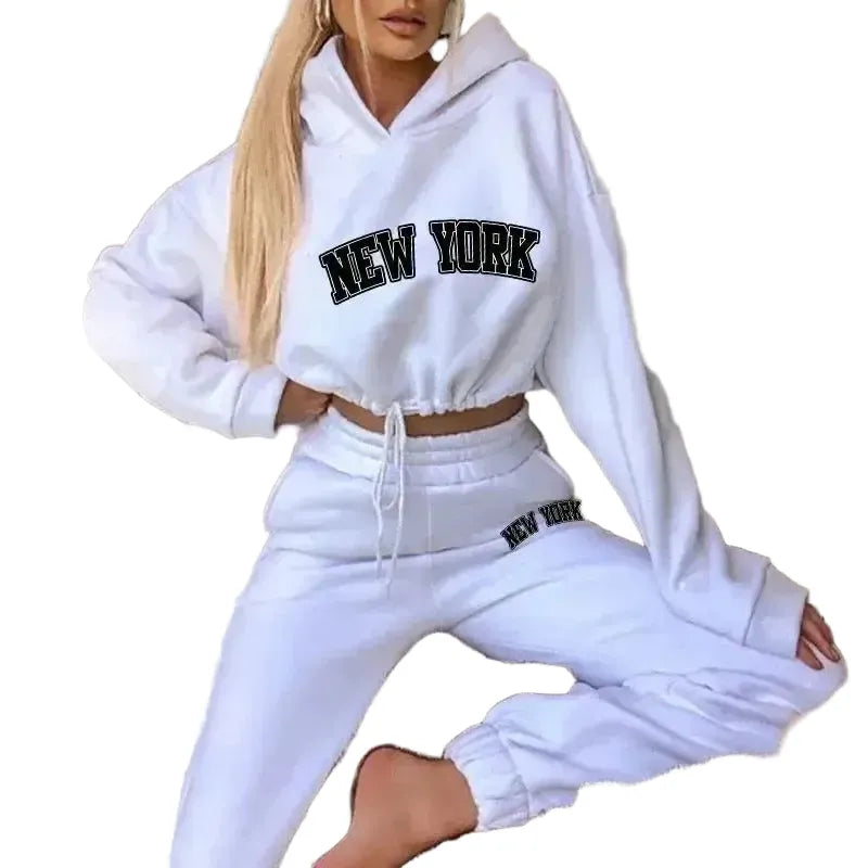 Womens Hooded Print Tracksuit Set Two Piece Pullover
