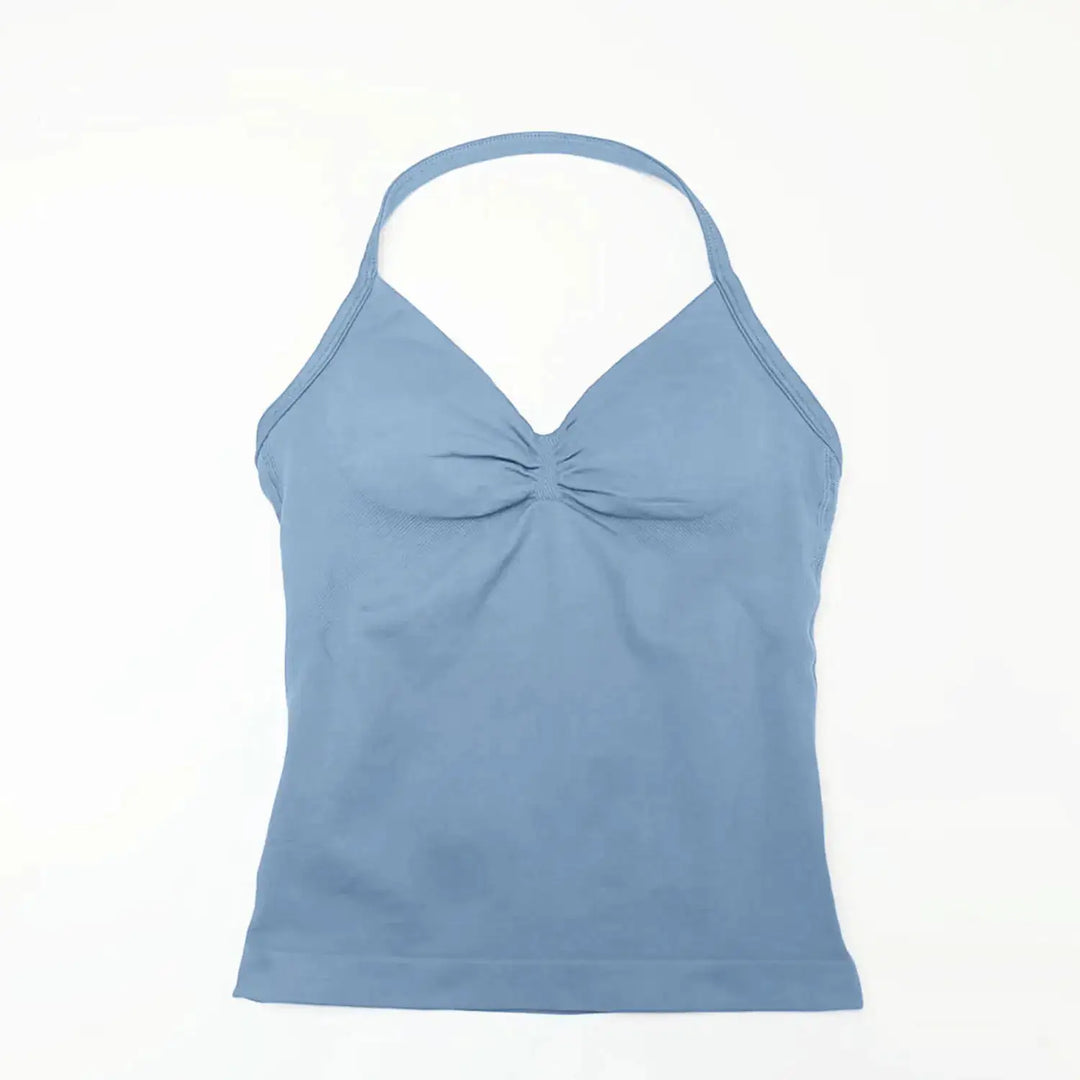 NCLAGEN Gym Longline Strappy Top Women Seamless Yoga Tank With Removable Pads V Neck Workout Clothes Sports Running Fitness Vest