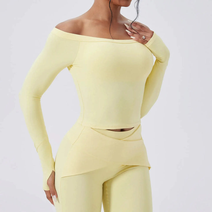 Slash Neck Long Sleeve Yoga Shirts Women Crop Top Breathable Quick Dry Sport T-shirt Female Gym Workout Top Fitness Clothing New