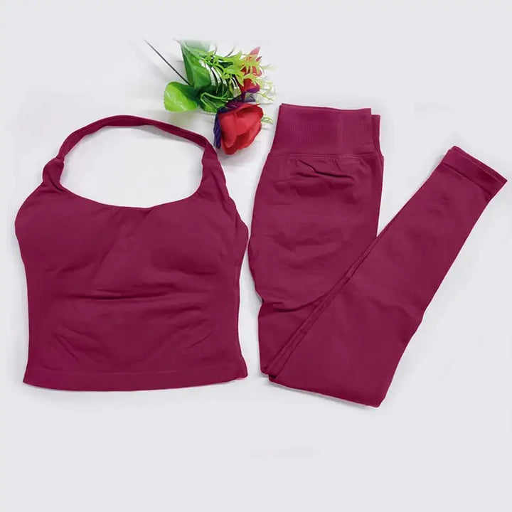 2026 Yoga outfit DFNNYE two Pieces Gym Set seamless Women DF impact backless Halter Top Leggings Fitness Clothes Workout sets