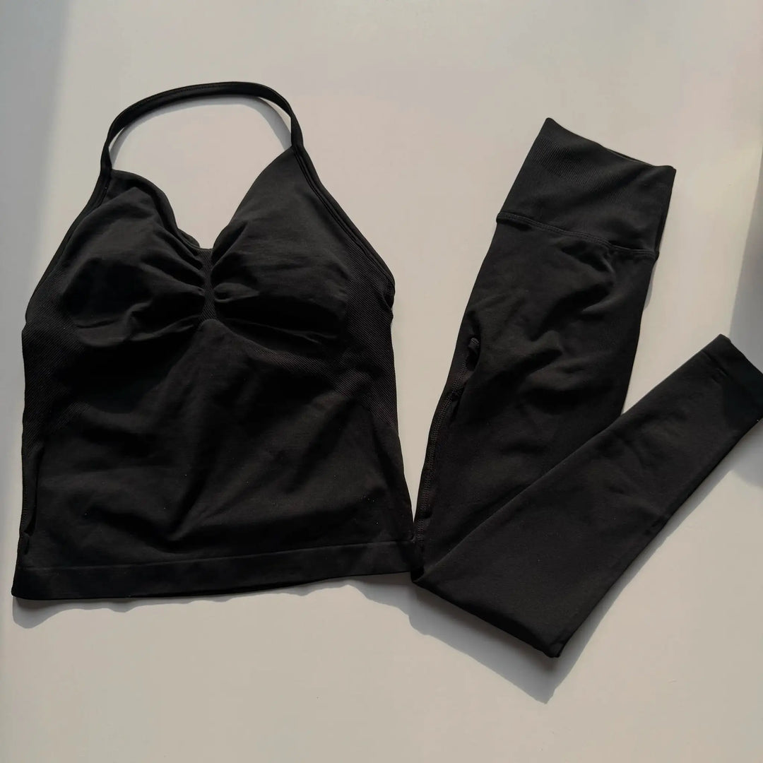 Yoga Set Women Halter Back Fitness - High Waist